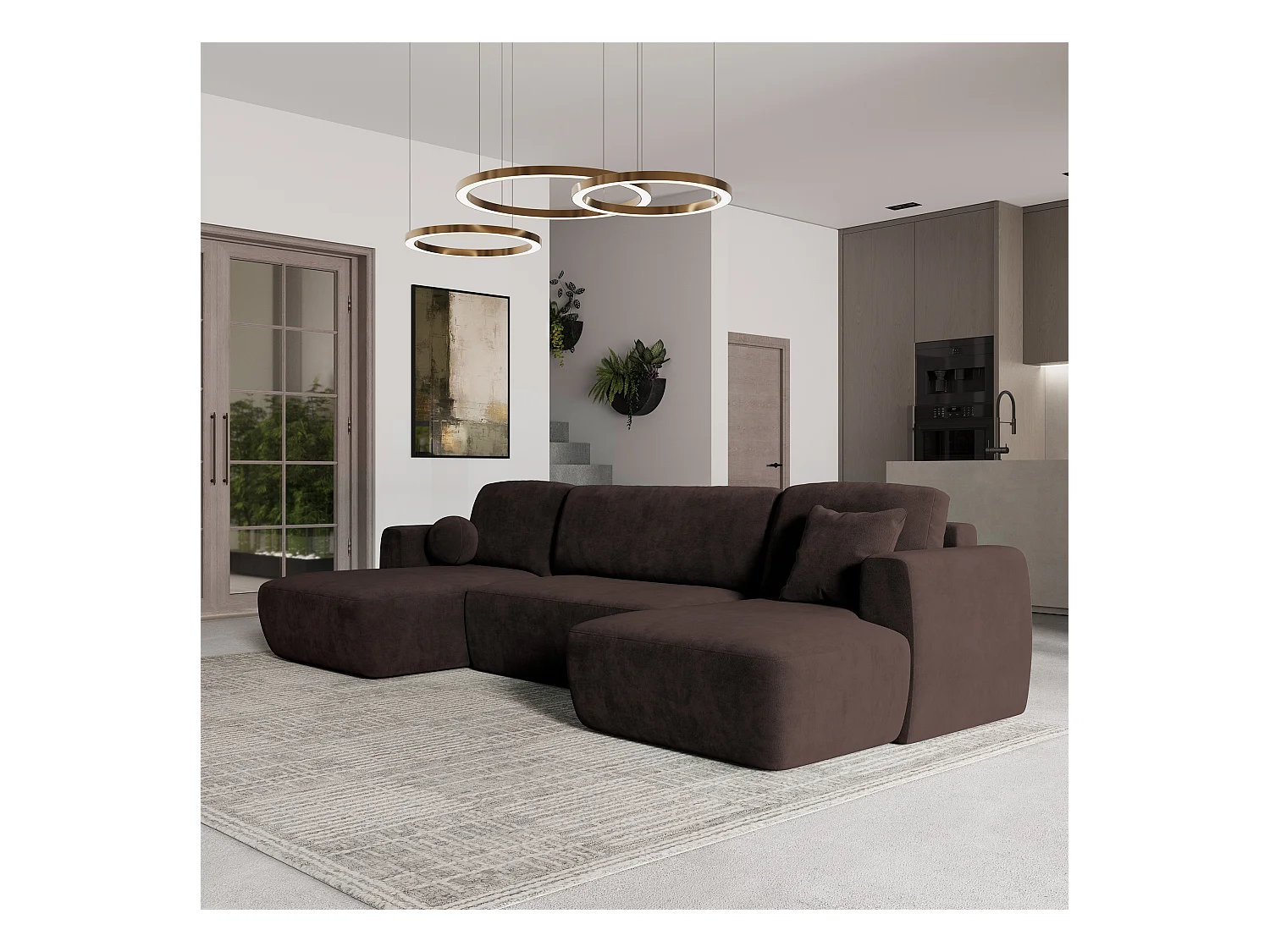 Canapé d'angle SENTUM Marron en peluche avec fonction de couchage