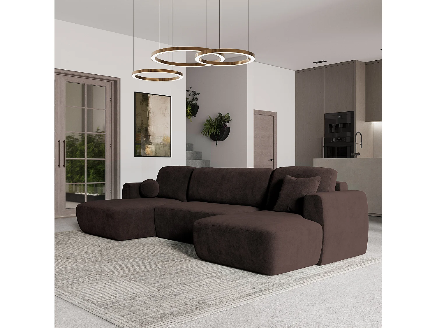 Canapé d'angle SENTUM Marron en peluche avec fonction de couchage