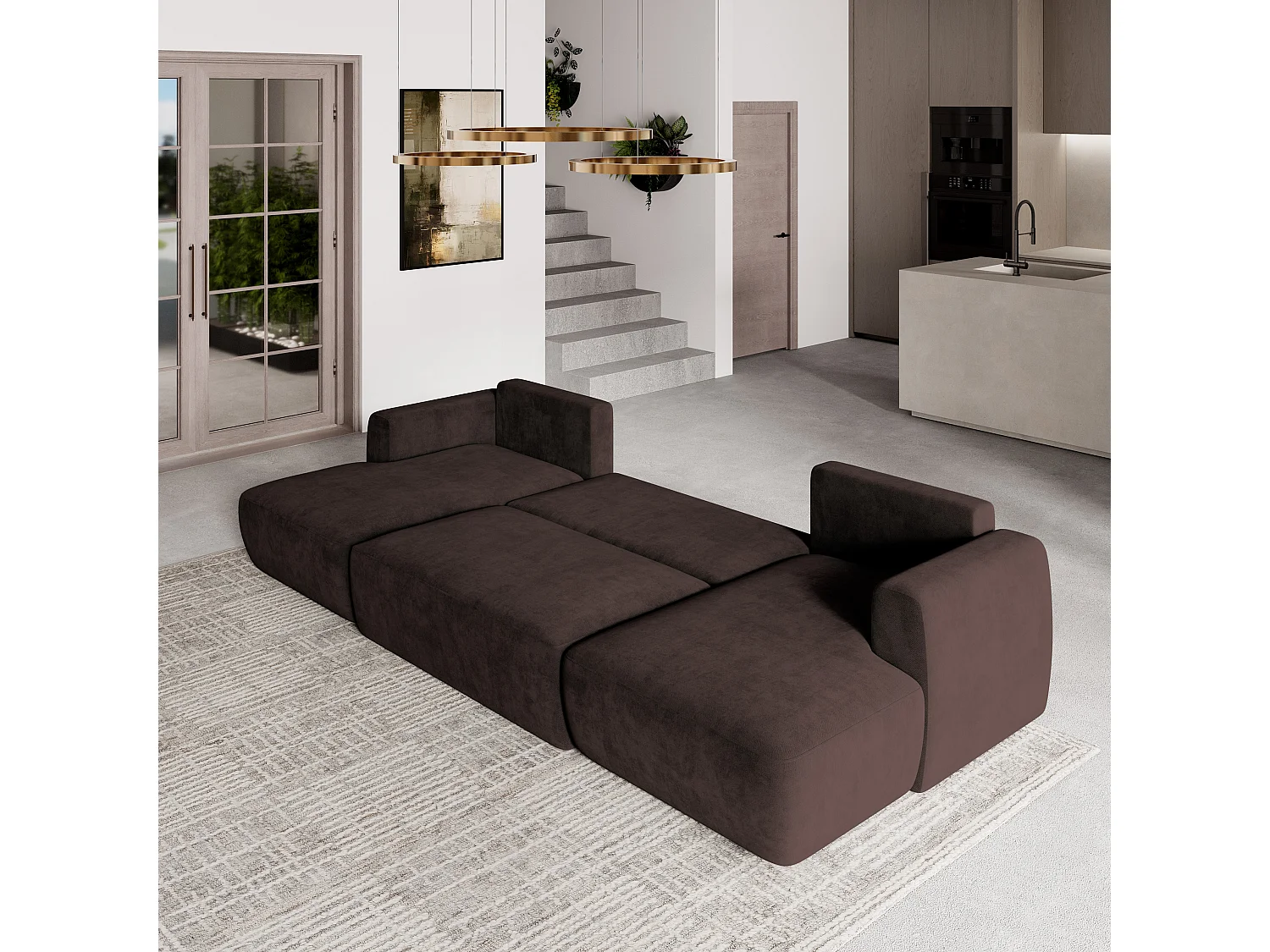 Canapé d'angle SENTUM Marron en peluche avec fonction de couchage
