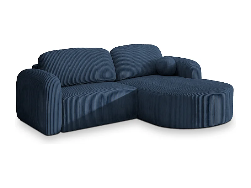 Canapé d'angle AMILIA Bleu en velours côtelé avec fonction de couchage