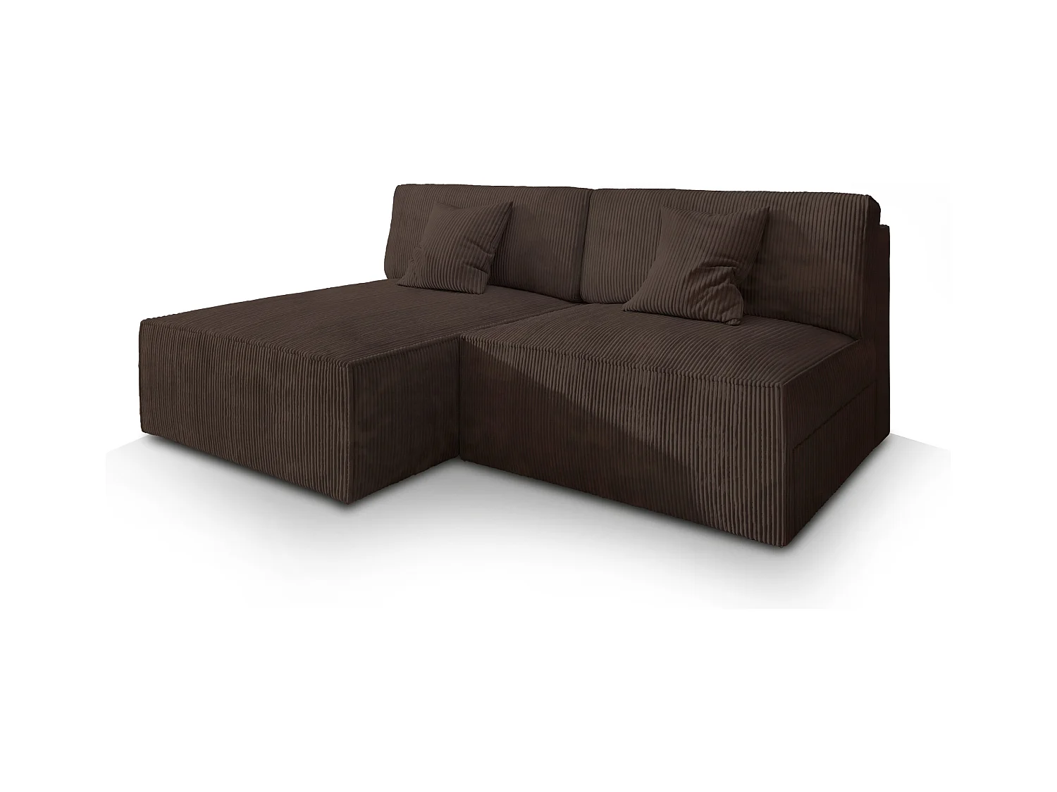 Canapé d'angle FIORO Marron en velours côtelé avec fonction de couchage