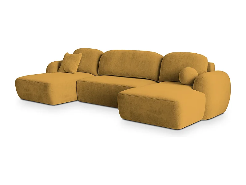 Canapé d'angle SAVONA Jaune en peluche avec fonction de couchage