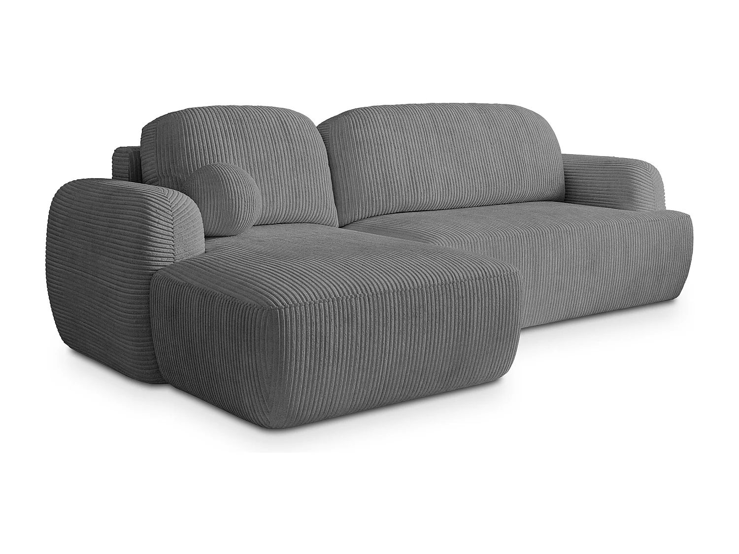 Canapé d'angle MODENZA Gris en velours côtelé avec fonction de couchage