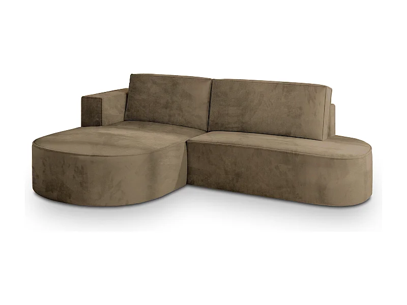 Canapé d'angle CORTIO Beige en velours avec fonction de couchage