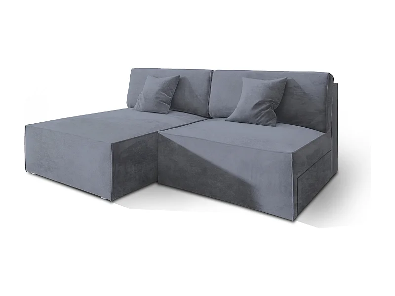 Canapé d'angle FIORO Gris en velours avec fonction de couchage