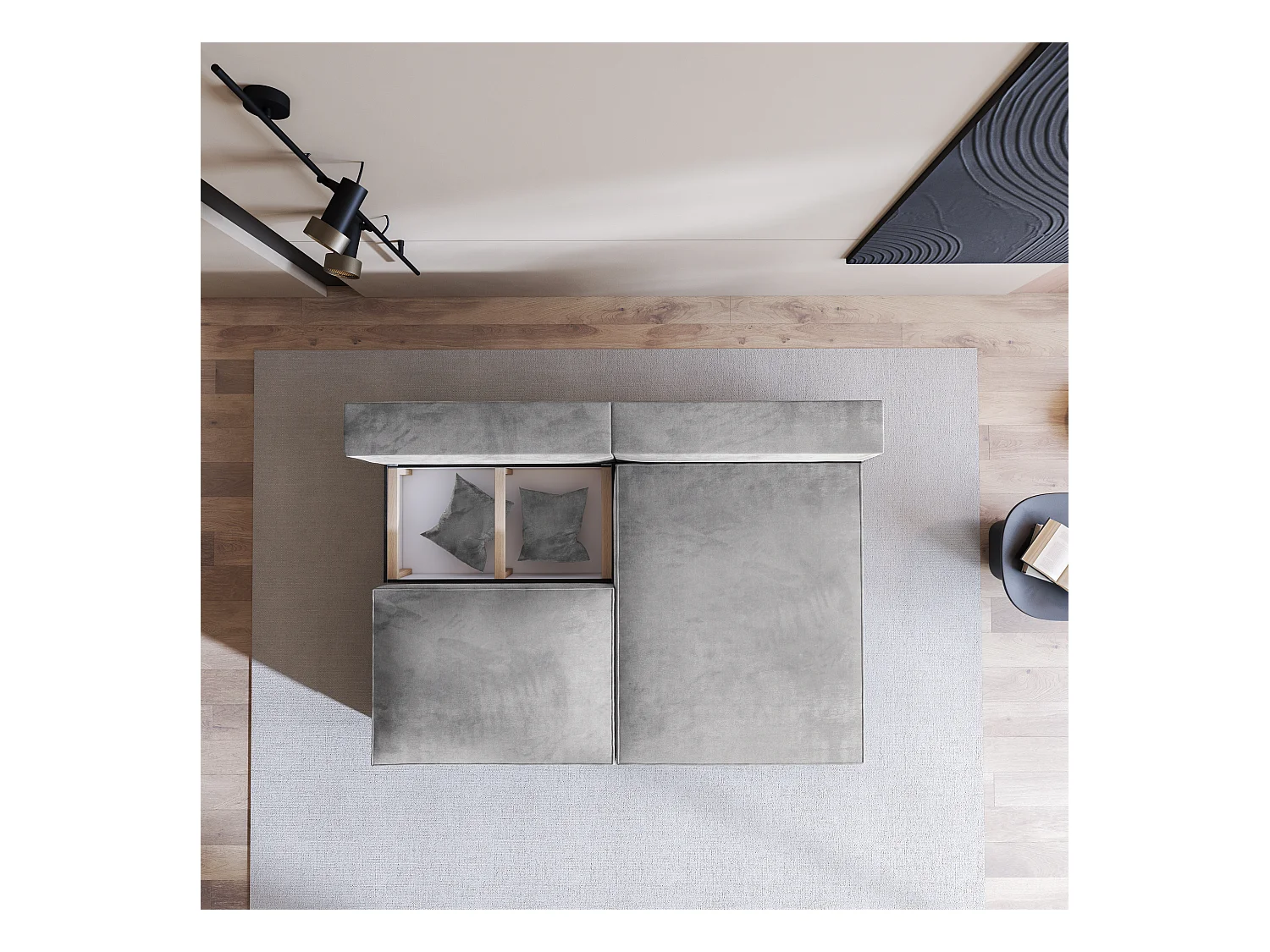 Canapé d'angle FIORO Gris en velours avec fonction de couchage