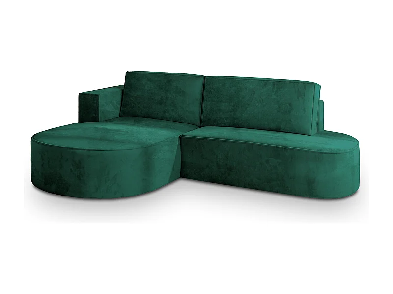 Canapé d'angle CORTIO Vert Sapin en velours avec fonction de couchage