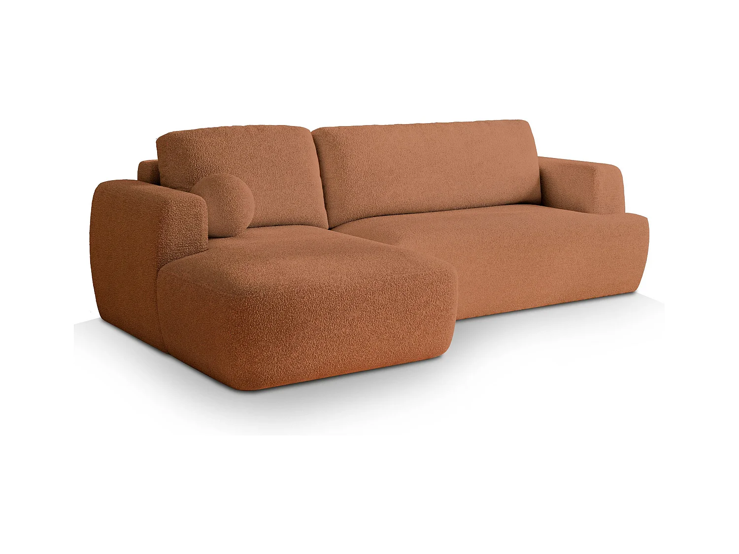 Canapé d'angle SENTI Terracotta en bouclé avec fonction de couchage