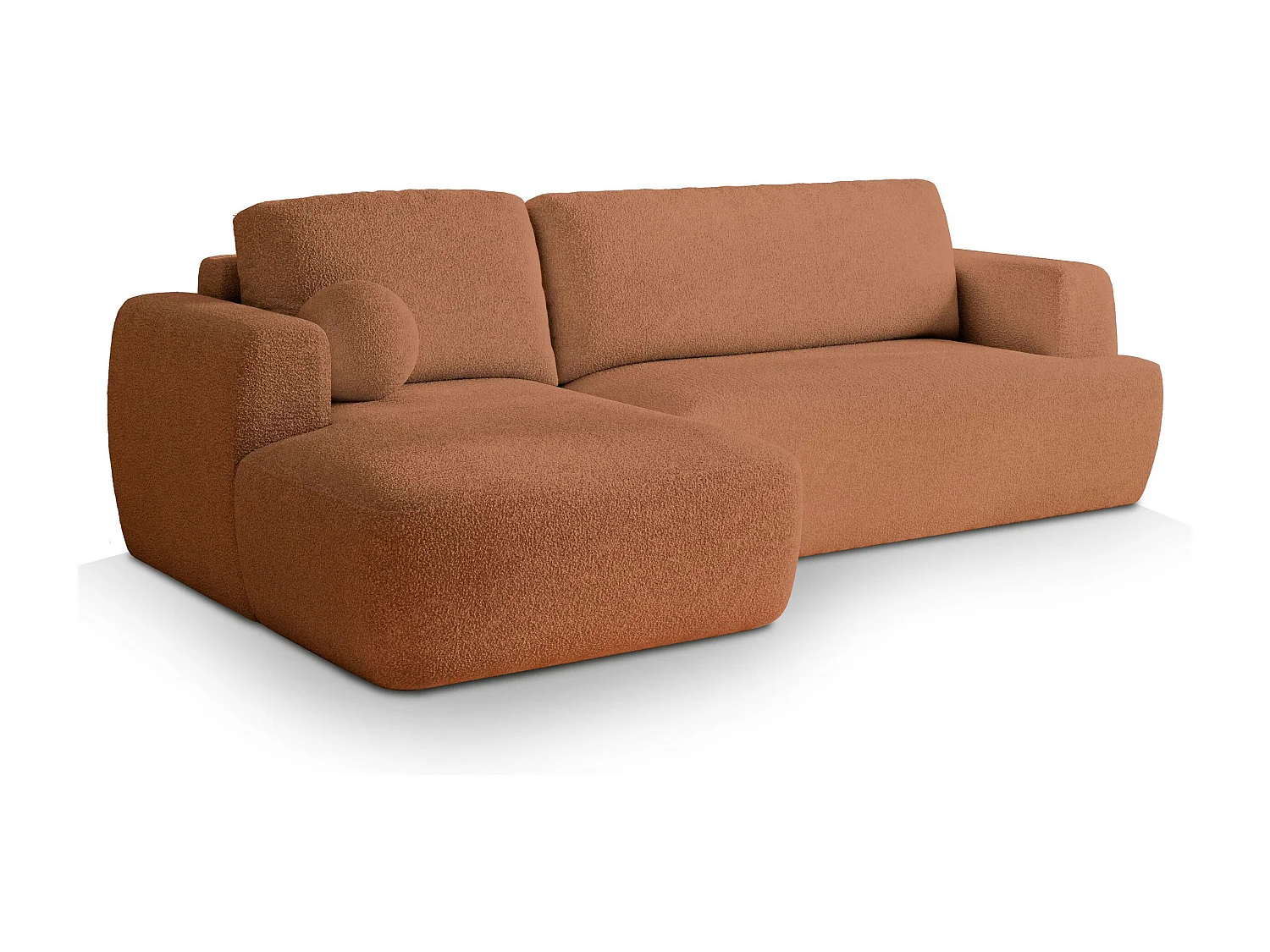 Canapé d'angle SENTI Terracotta en bouclé avec fonction de couchage