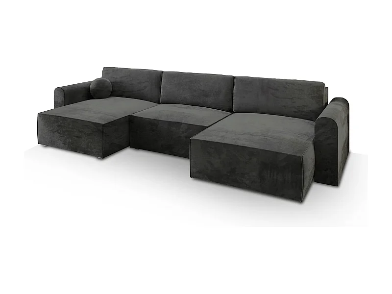 Canapé d'angle FENTO Noir en velours avec fonction de couchage