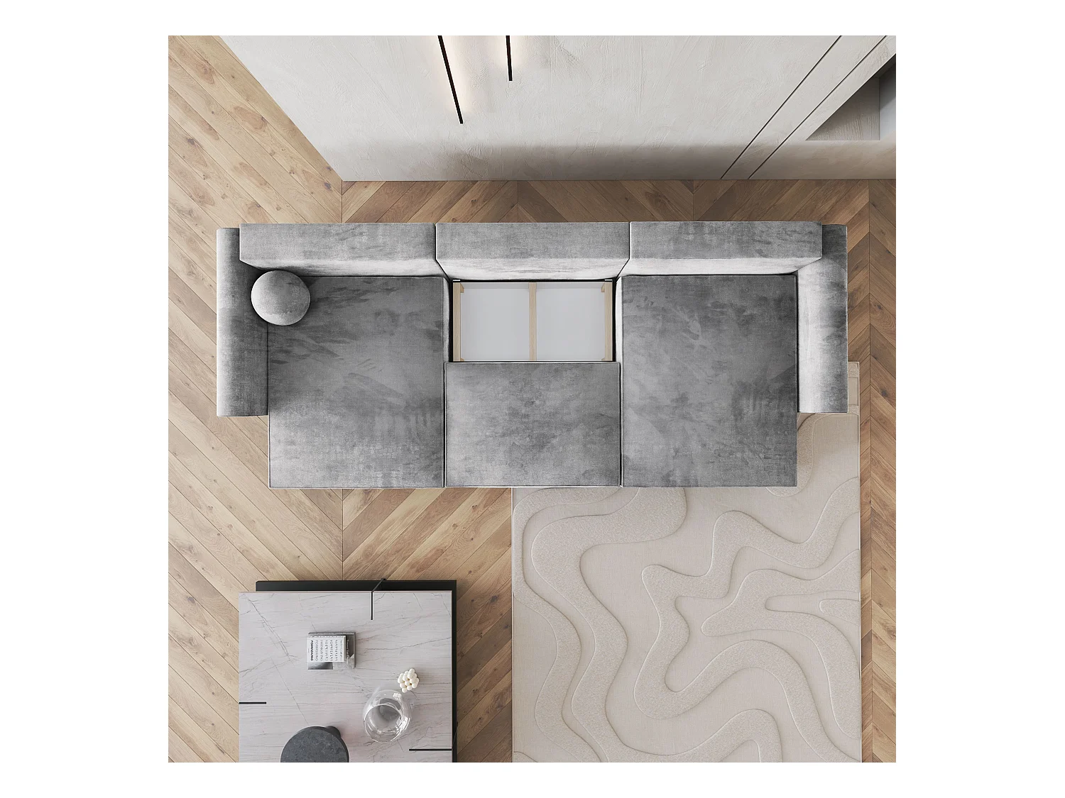 Canapé d'angle FENTO Noir en velours avec fonction de couchage