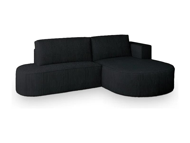 Canapé d'angle CORTIO Noir en velours côtelé avec fonction de couchage
