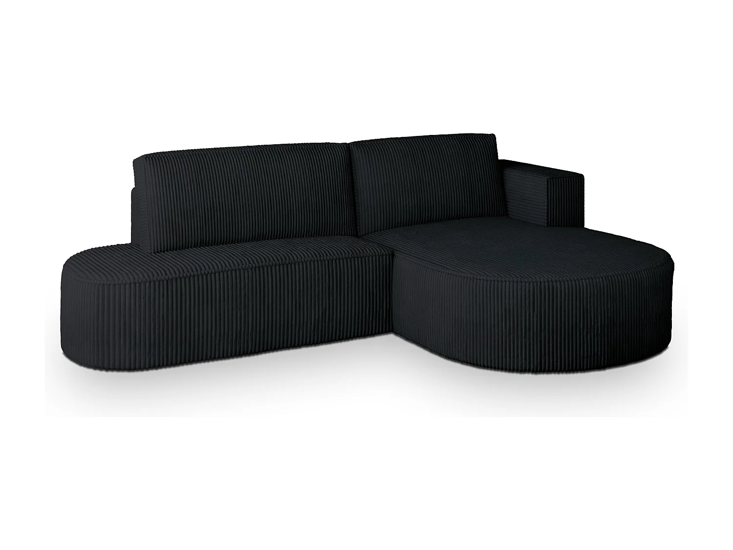 Canapé d'angle CORTIO Noir en velours côtelé avec fonction de couchage