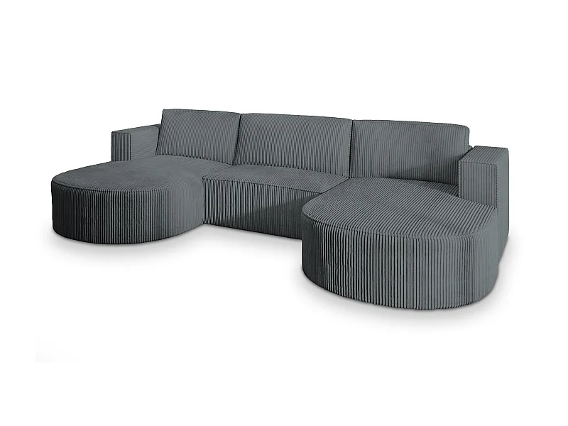 Canapé d'angle VEZZO Gris en velours côtelé avec fonction de couchage