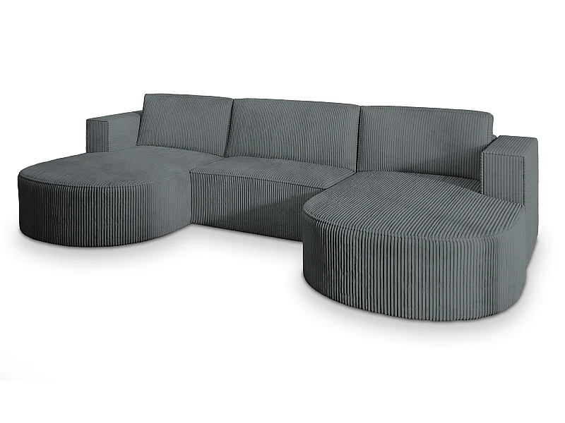 Canapé d'angle VEZZO Gris en velours côtelé avec fonction de couchage