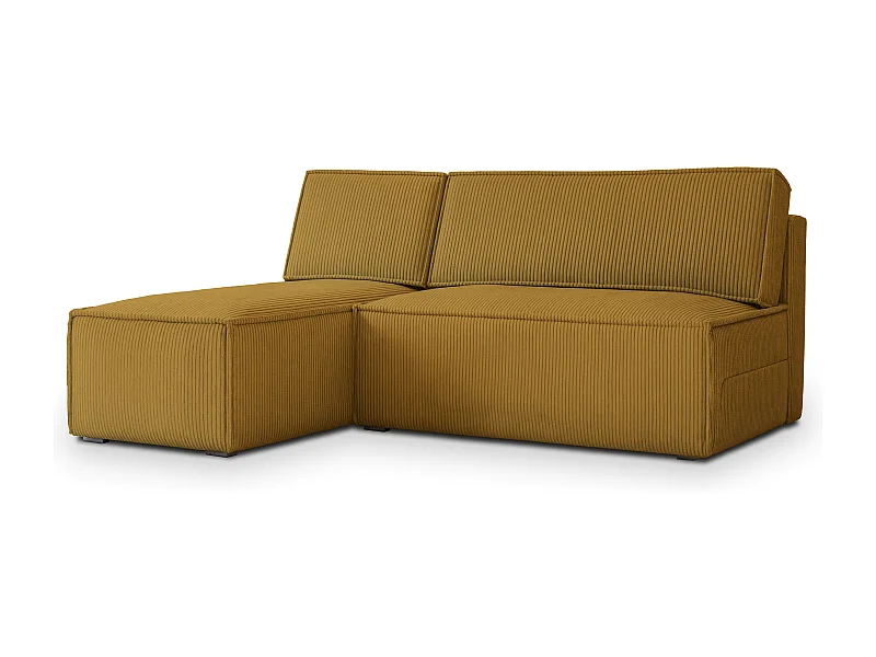 Canapé d'angle BRISO Jaune en velours côtelé avec fonction de couchage