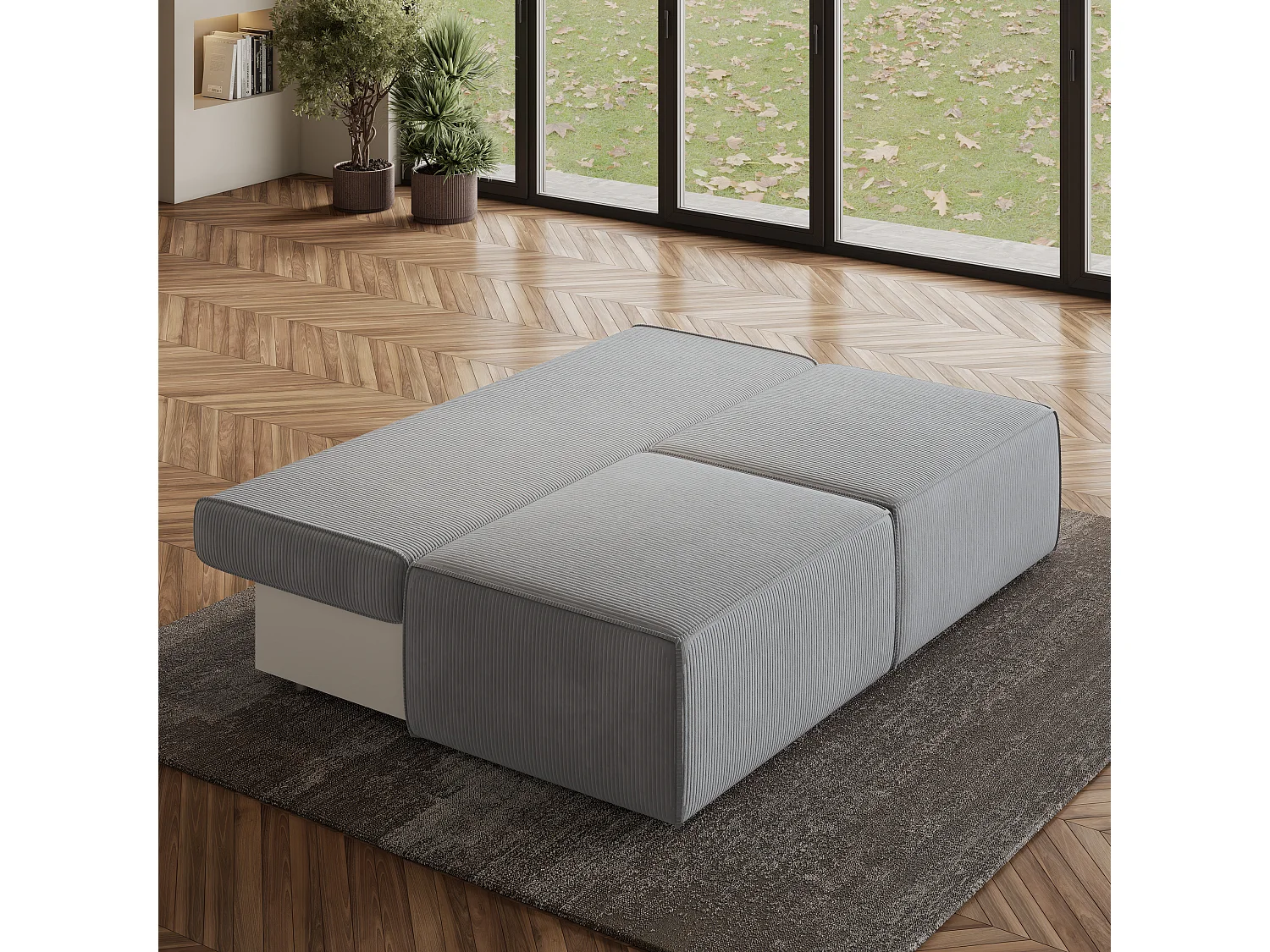 Canapé d'angle VARNA Gris clair en velours côtelé avec fonction de couchage