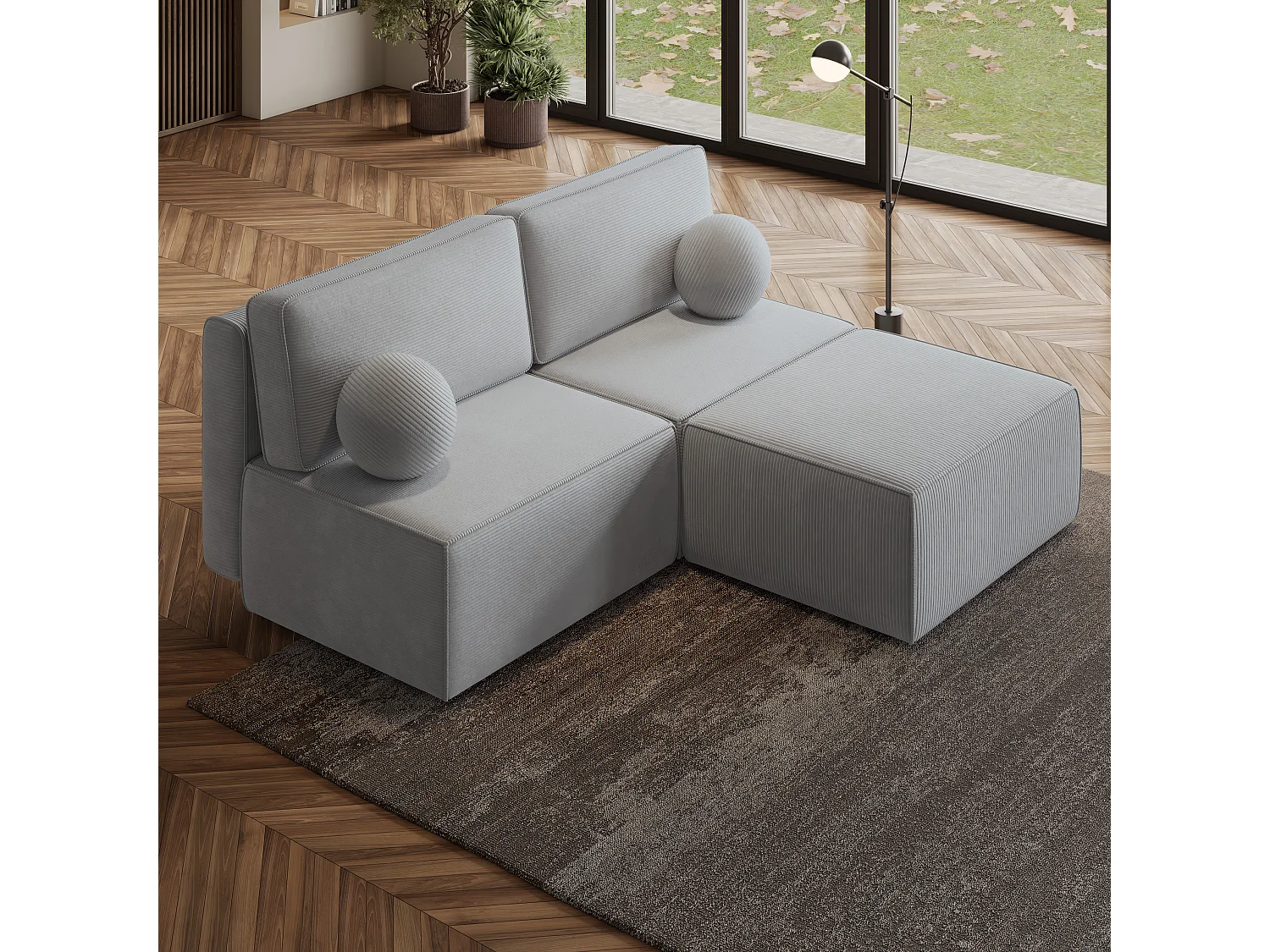 Canapé d'angle VARNA, avec fonction de couchage, velours côtelé Gris clair