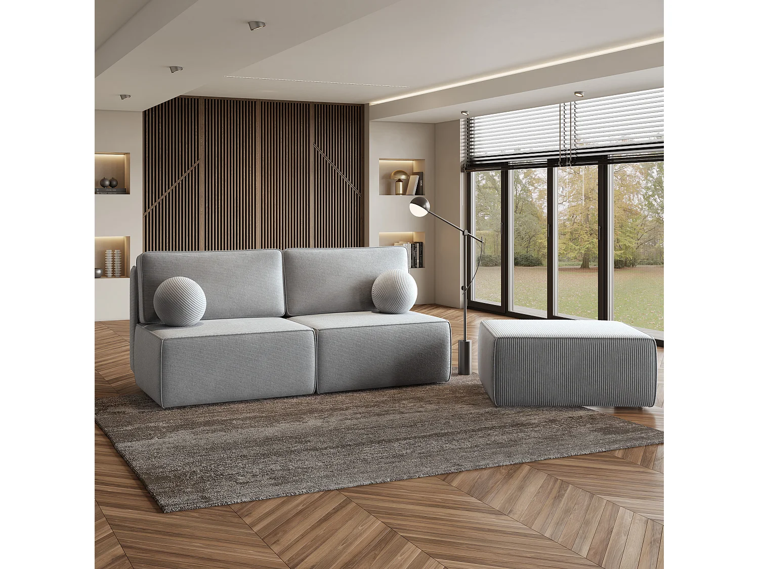 Canapé d'angle VARNA, avec fonction de couchage, velours côtelé Gris clair