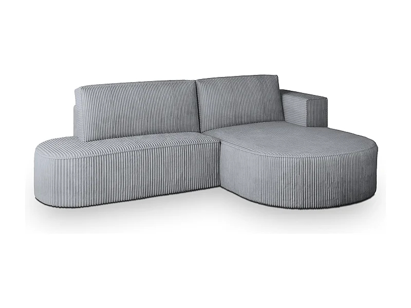 Canapé d'angle CORTIO Gris clair en velours côtelé avec fonction de couchage
