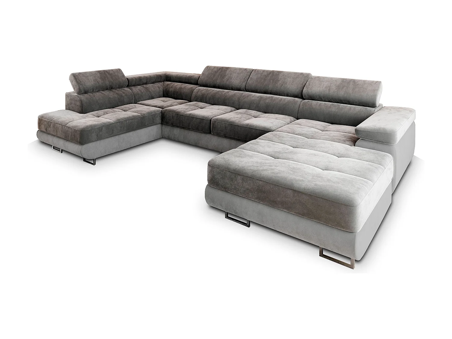 Canapé d'angle CASONE Gris en velours avec fonction de couchage