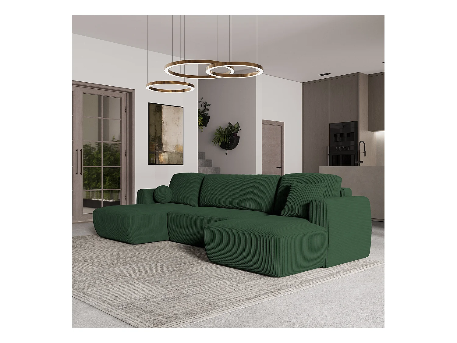 Canapé d'angle SENTUM Vert en velours côtelé avec fonction de couchage