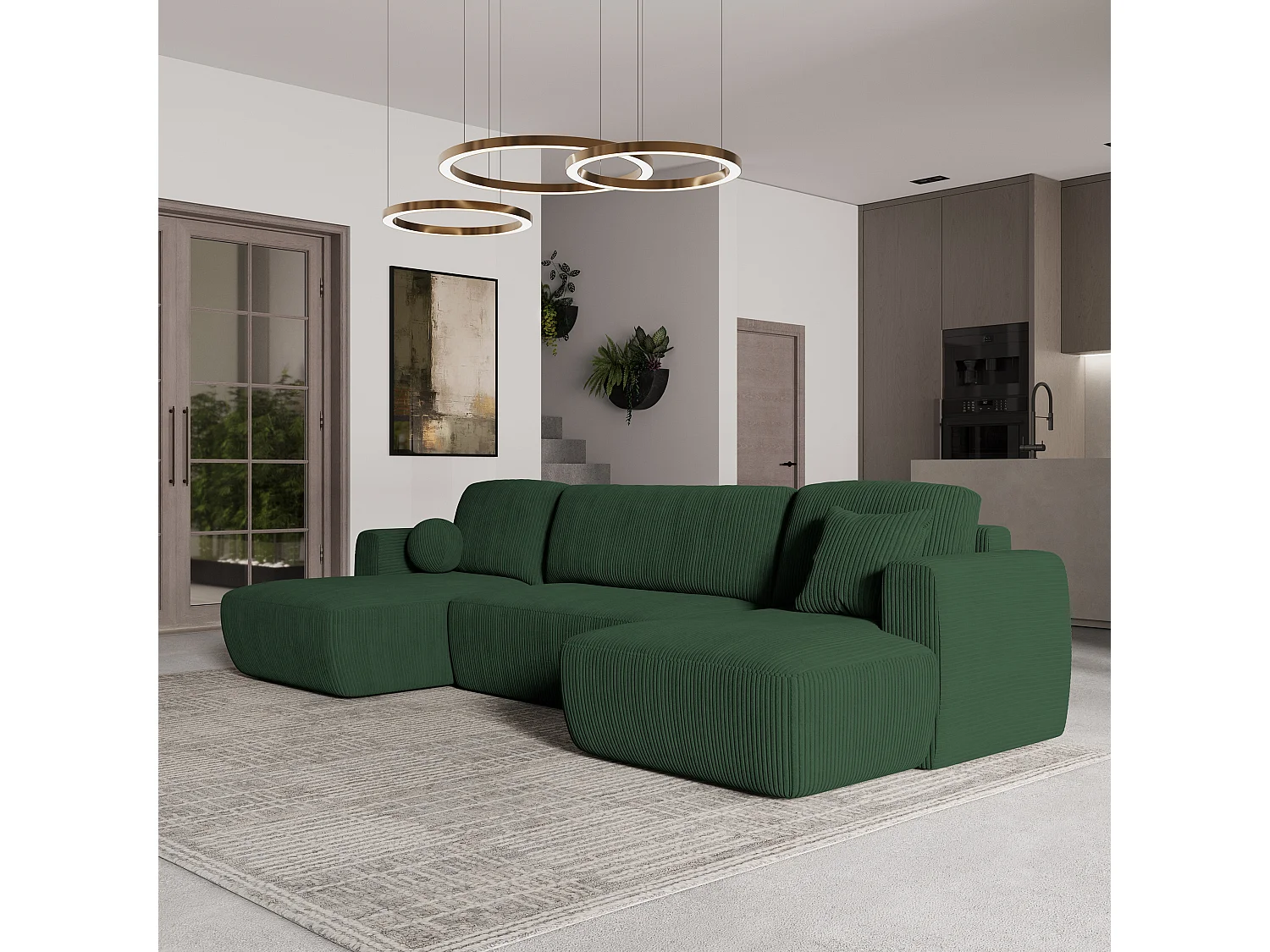 Canapé d'angle SENTUM Vert en velours côtelé avec fonction de couchage