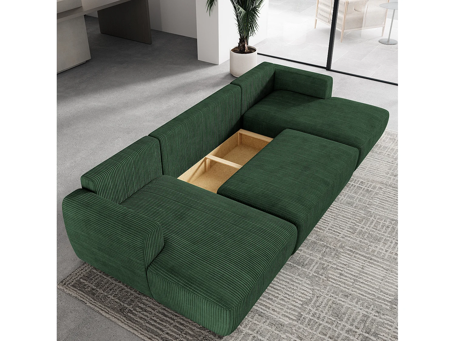 Canapé d'angle SENTUM Vert en velours côtelé avec fonction de couchage