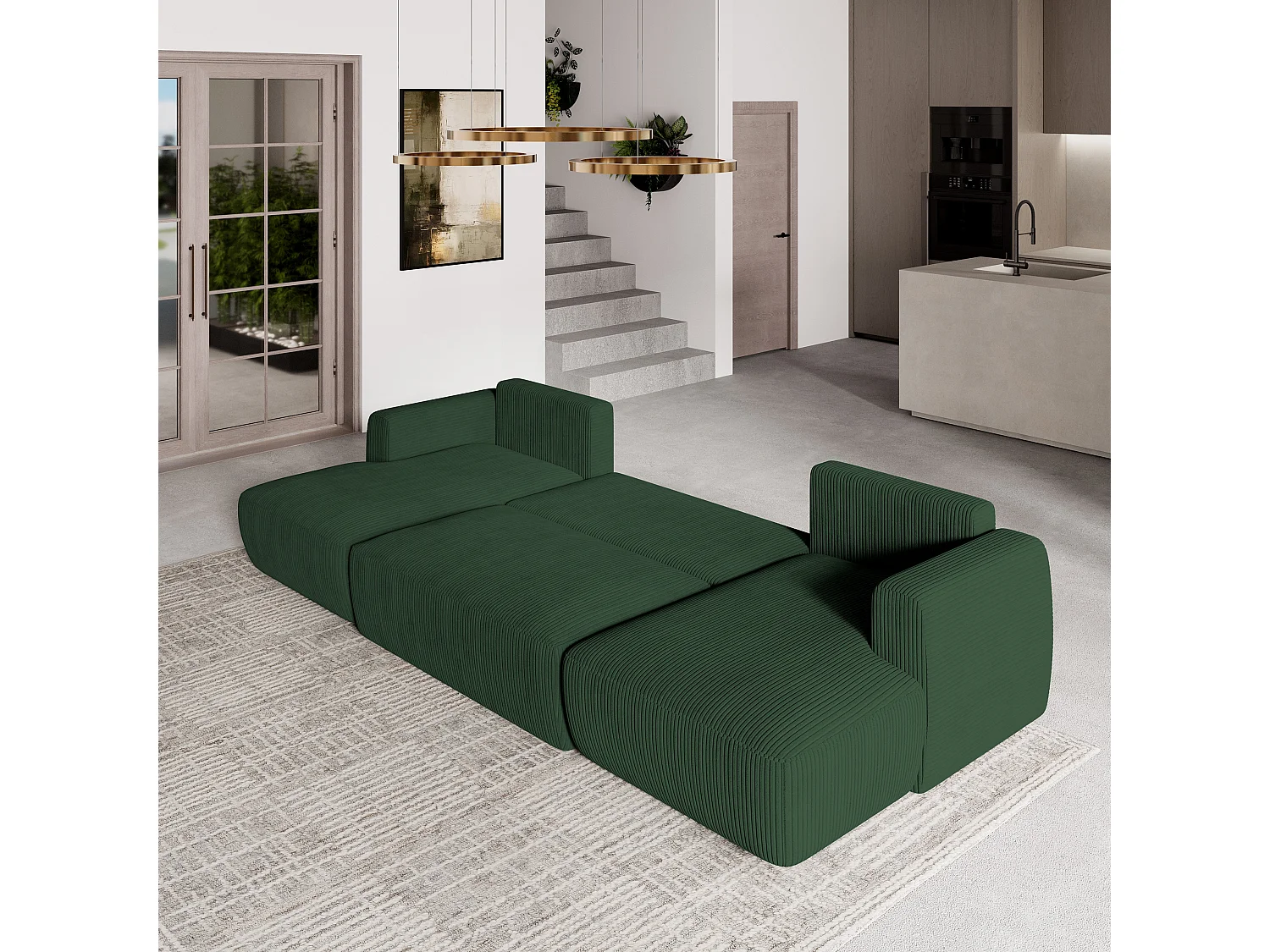 Canapé d'angle SENTUM Vert en velours côtelé avec fonction de couchage