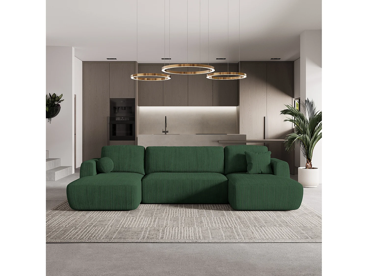 Canapé d'angle SENTUM Vert en velours côtelé avec fonction de couchage