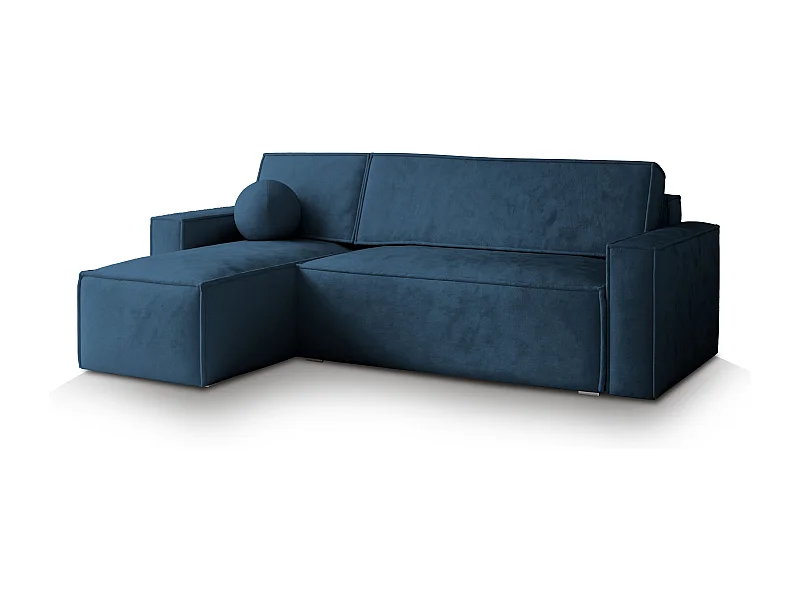 Canapé d'angle RAVELO Bleu en velours avec fonction de couchage