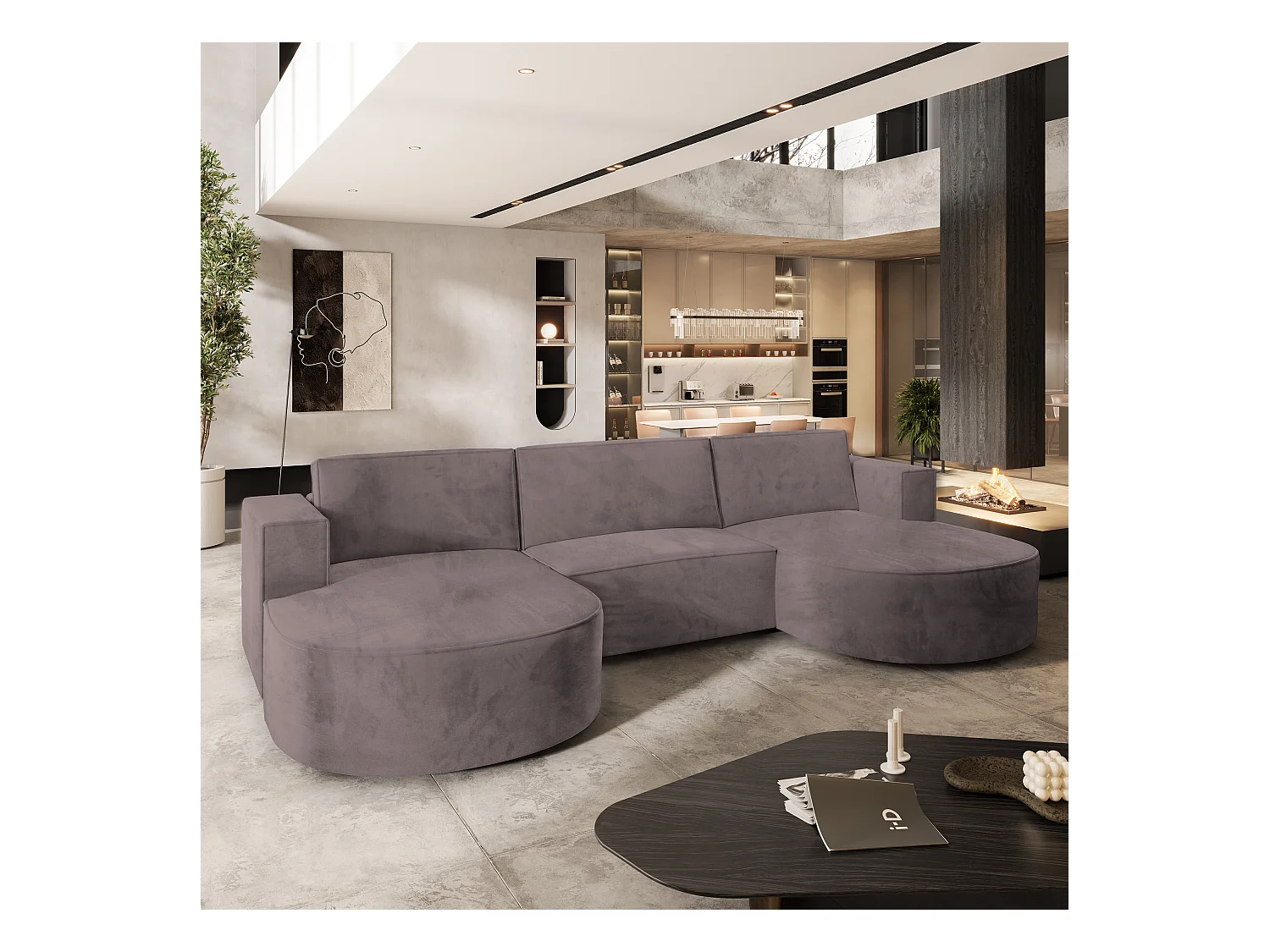 Canapé d'angle VEZZO Parme en velours avec fonction de couchage