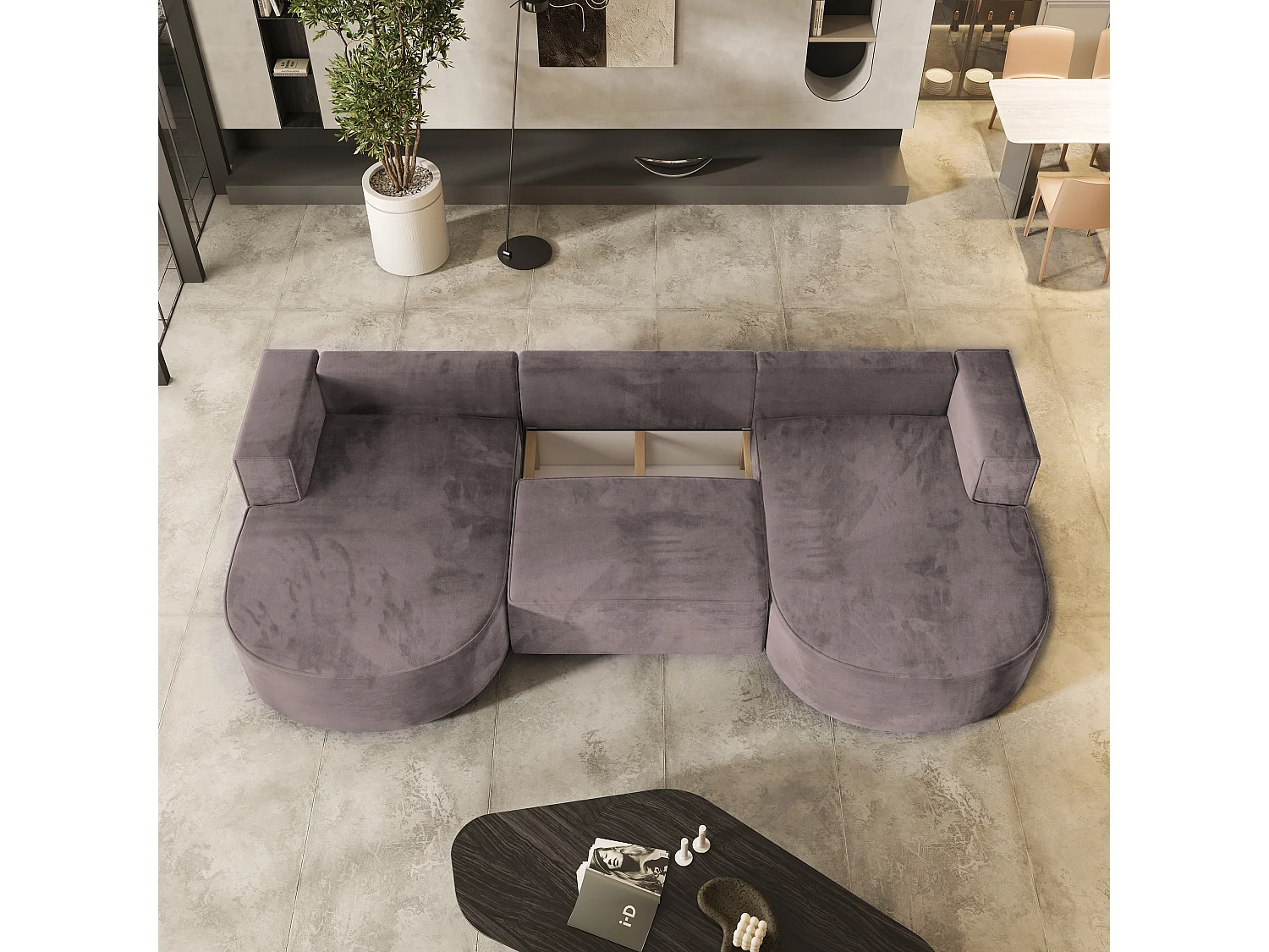 Canapé d'angle VEZZO Parme en velours avec fonction de couchage