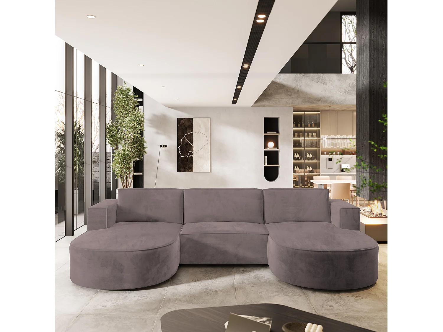 Canapé d'angle VEZZO Parme en velours avec fonction de couchage