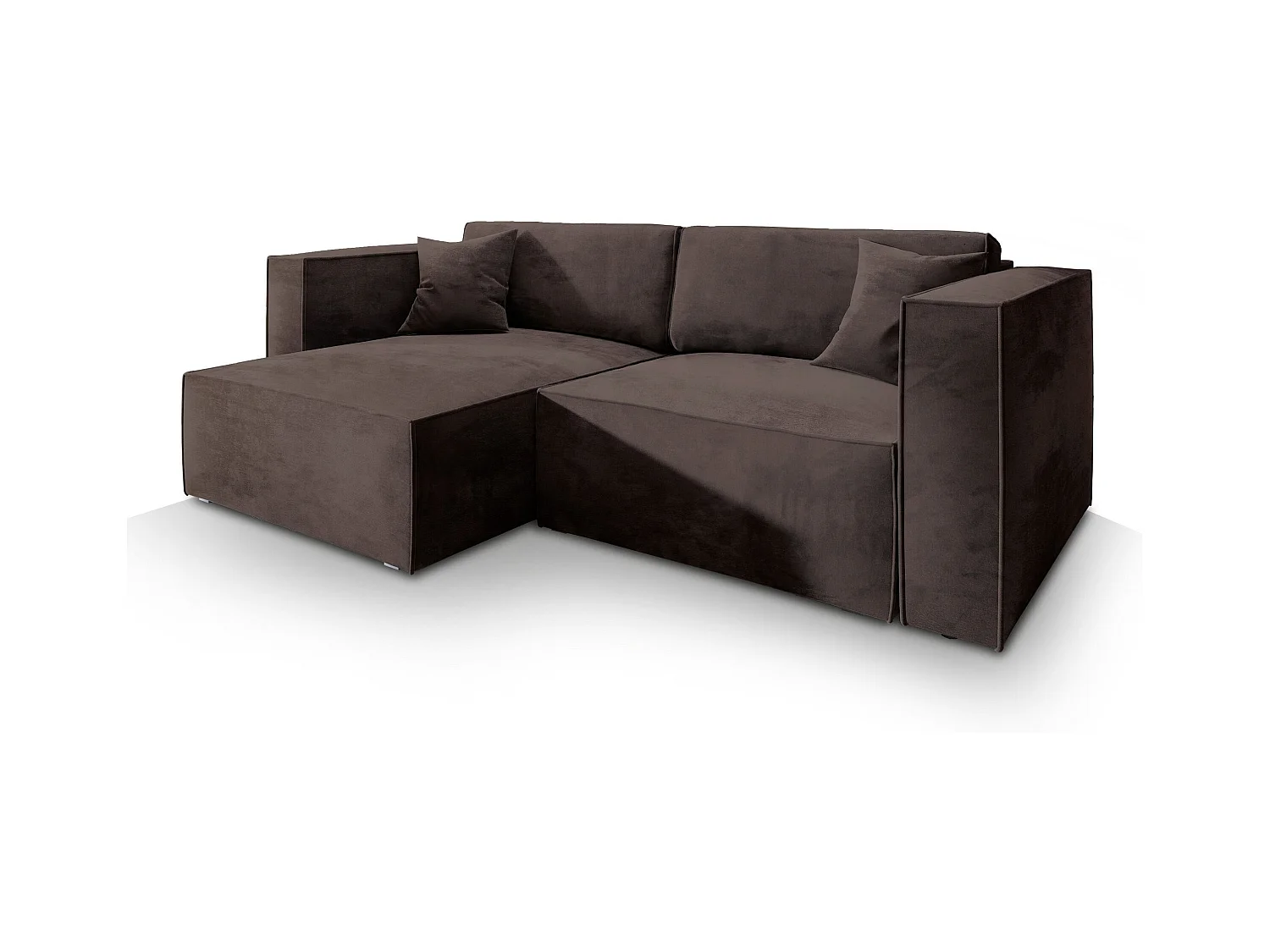 Canapé d'angle NERIO Marron en velours avec fonction de couchage