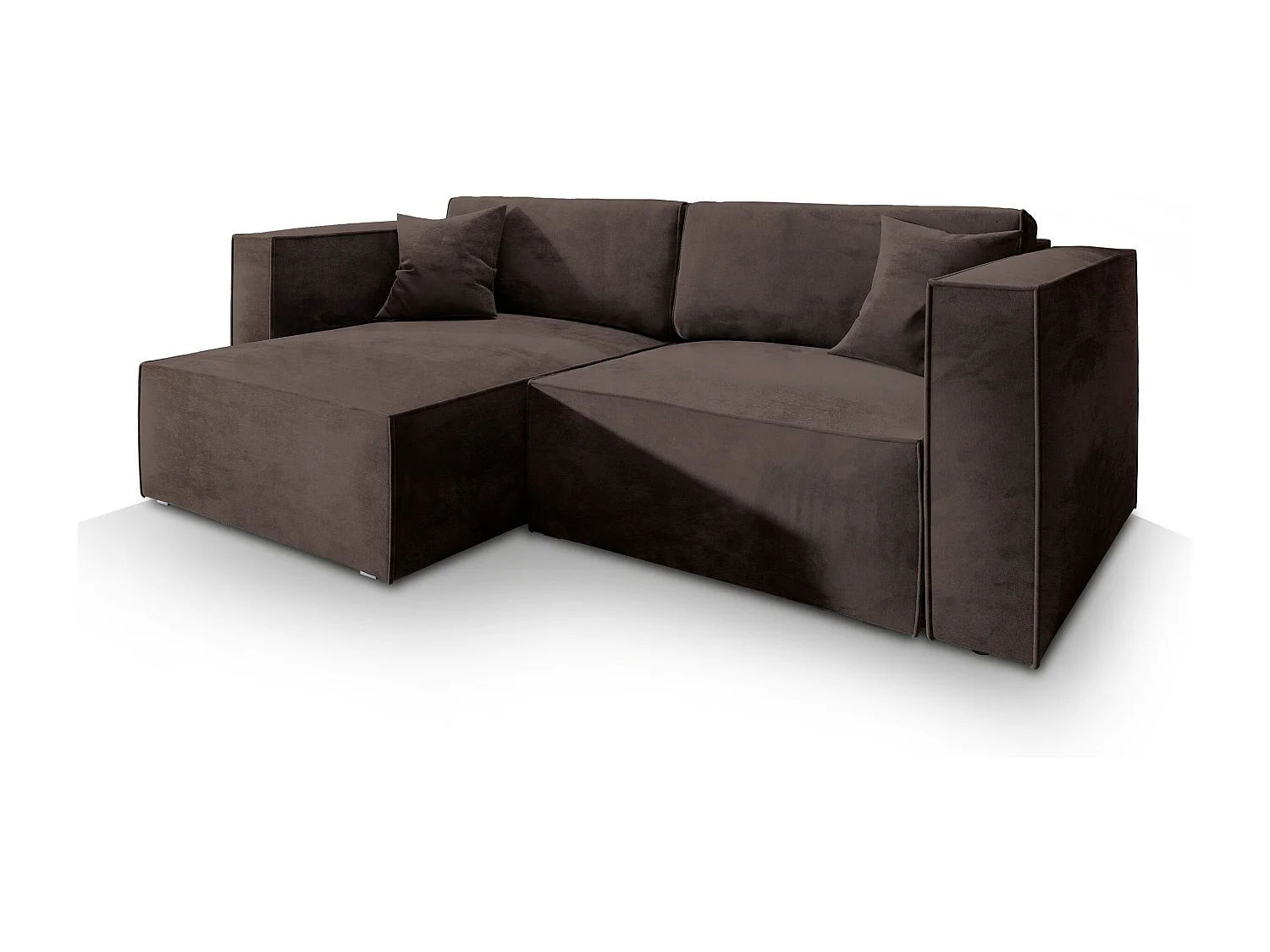 Canapé d'angle NERIO Marron en velours avec fonction de couchage