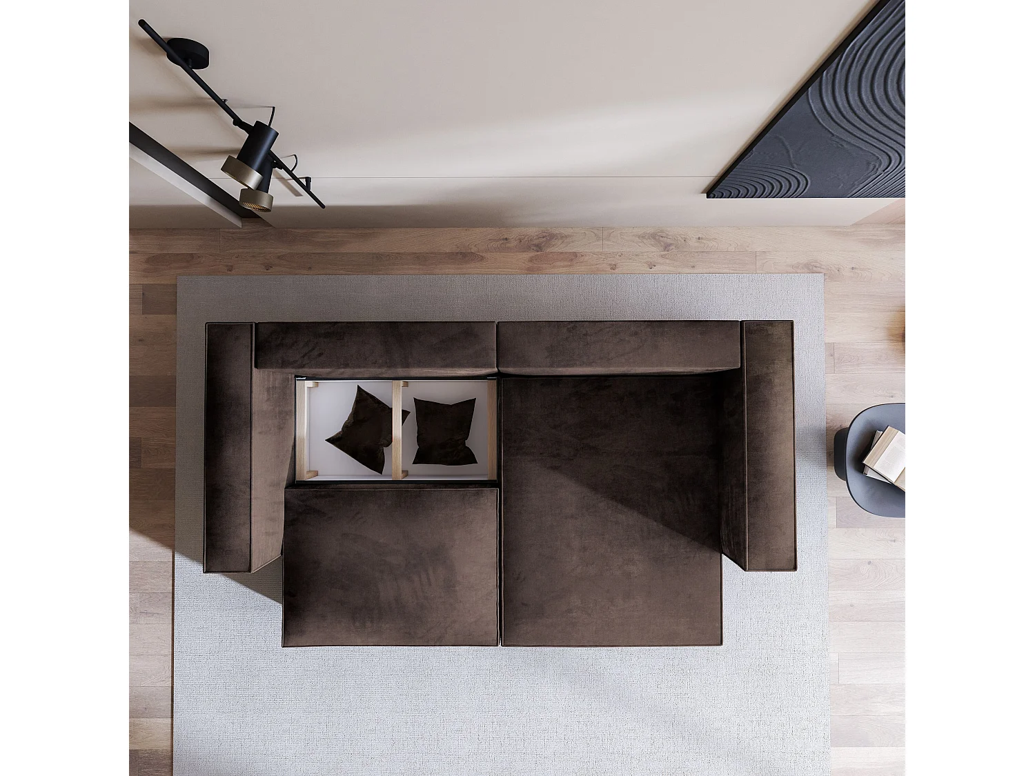 Canapé d'angle NERIO Marron en velours avec fonction de couchage