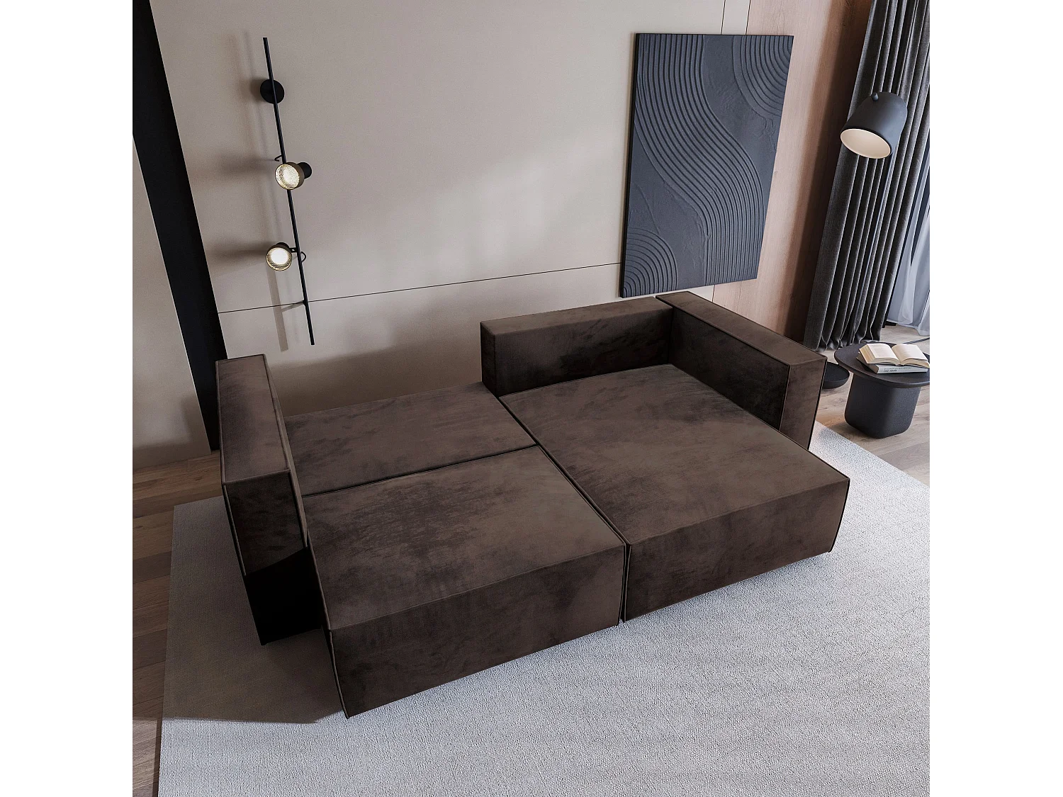 Canapé d'angle NERIO Marron en velours avec fonction de couchage