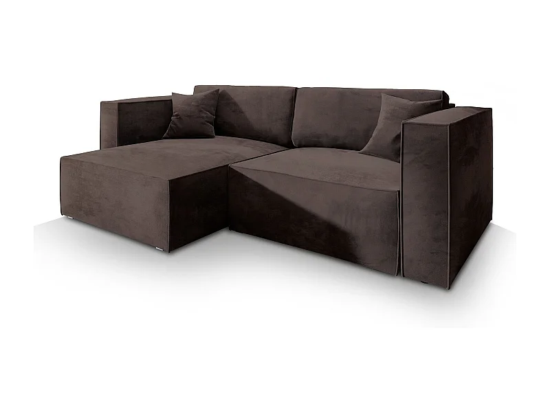 Canapé d'angle NERIO Marron en velours avec fonction de couchage