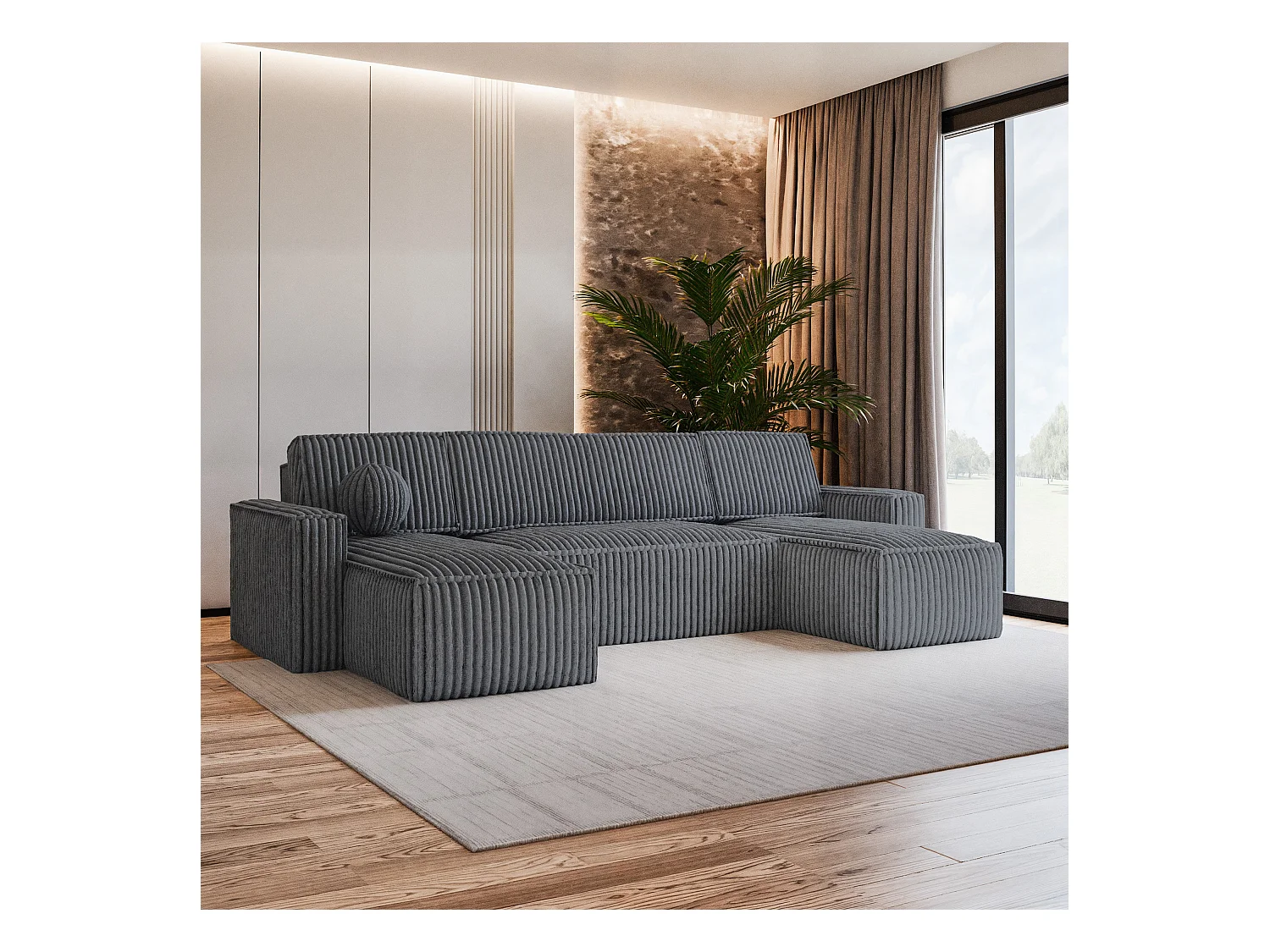Canapé d'angle PESANO Gris anthracite en velours côtelé avec fonction de couchage