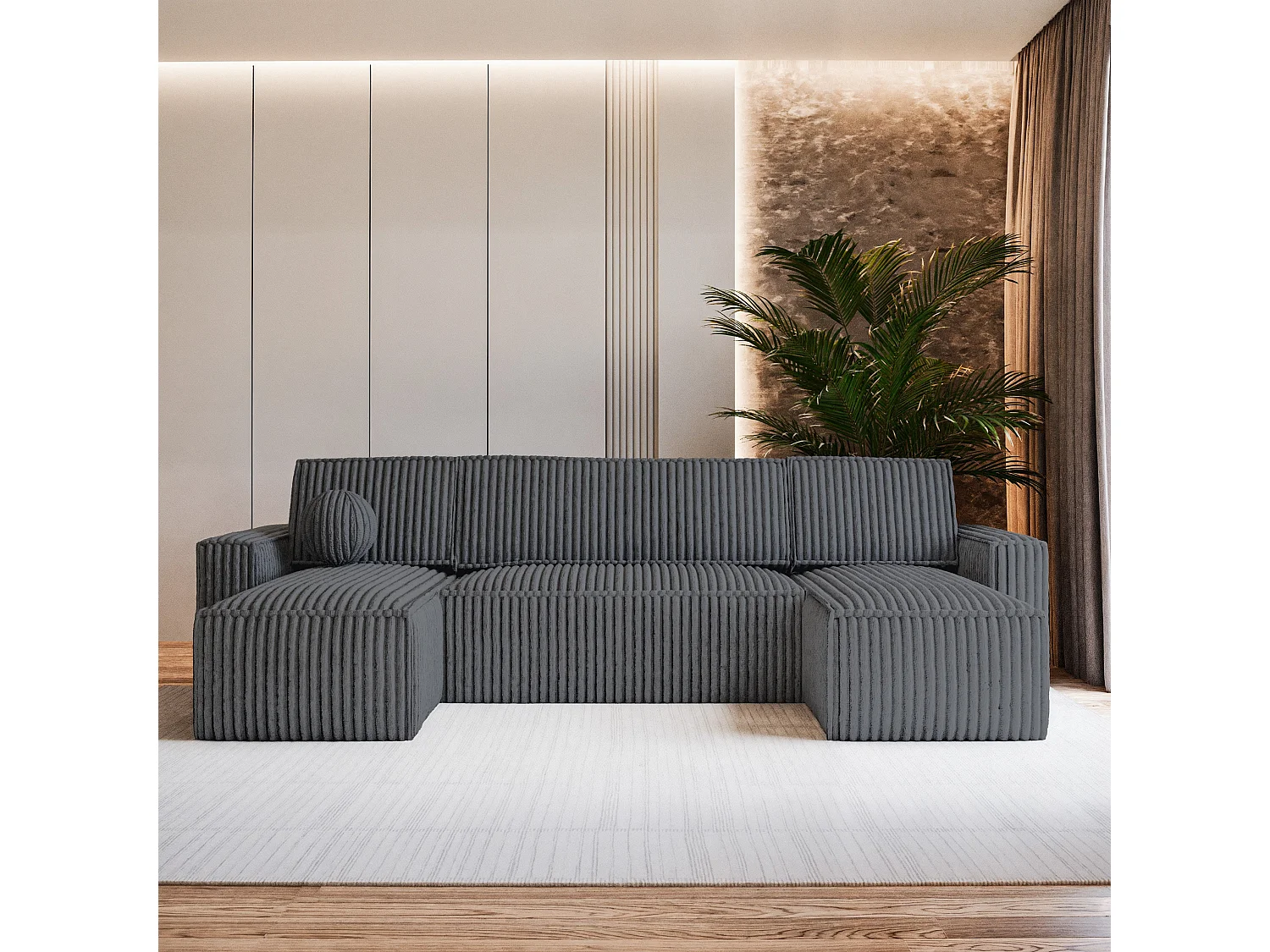 Canapé d'angle PESANO Gris anthracite en velours côtelé avec fonction de couchage