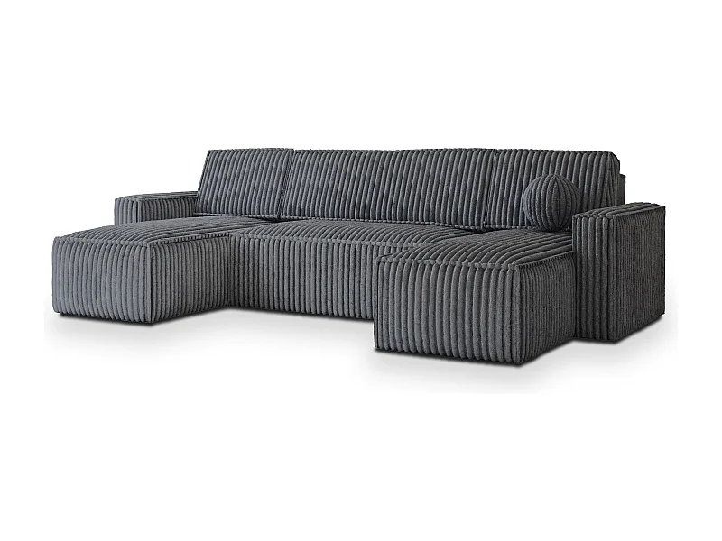 Canapé d'angle PESANO Gris anthracite en velours côtelé avec fonction de couchage