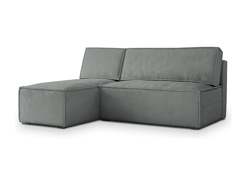 Canapé d'angle BRISO Gris en velours avec fonction de couchage