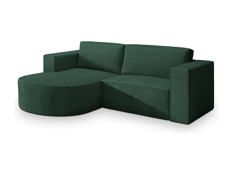Canapé d'angle SORELA Vert en velours côtelé avec fonction de couchage