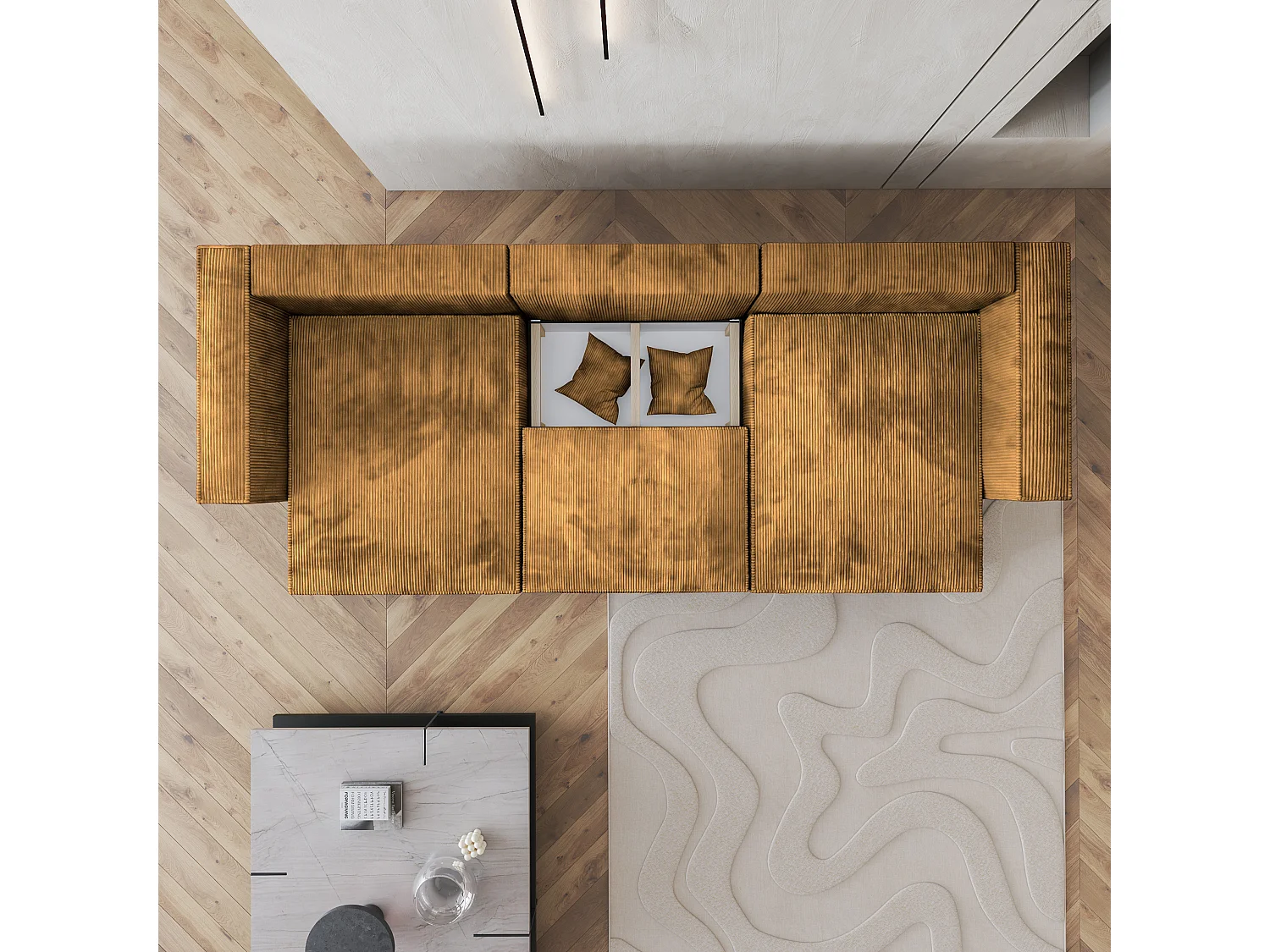 Hoekbank SARMO van fluweel met slaapfunctie Gelb