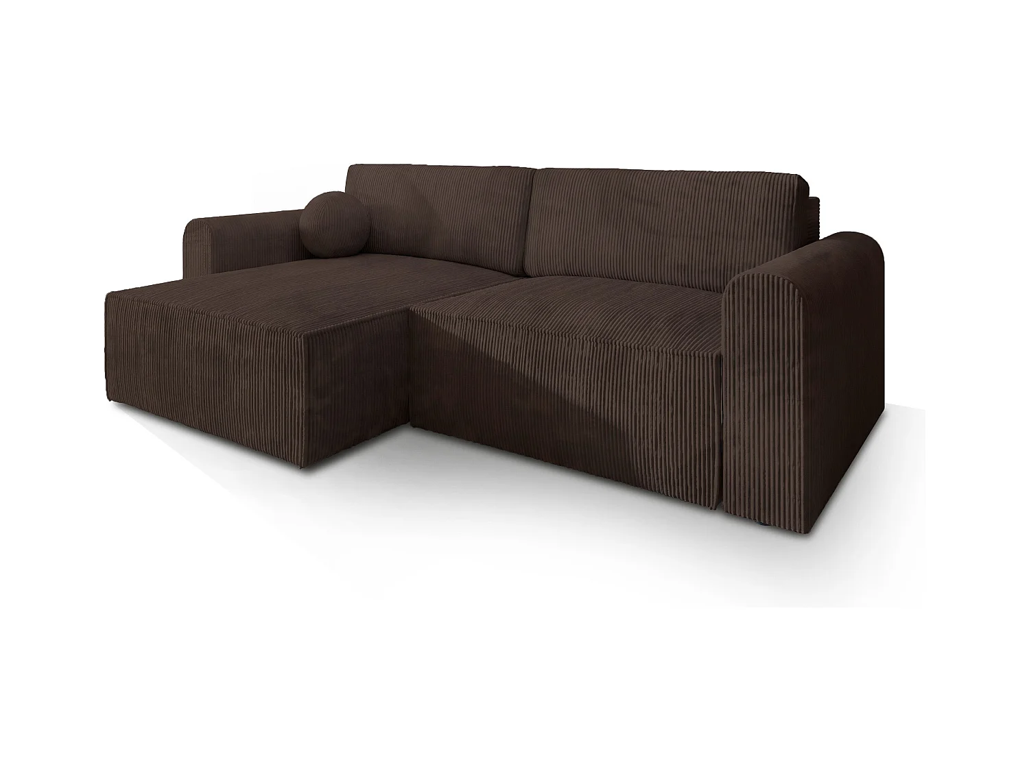 Canapé d'angle FIANO Marron en velours côtelé avec fonction de couchage