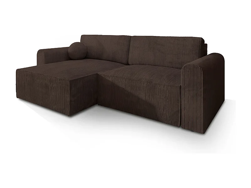 Canapé d'angle FIANO Marron en velours côtelé avec fonction de couchage