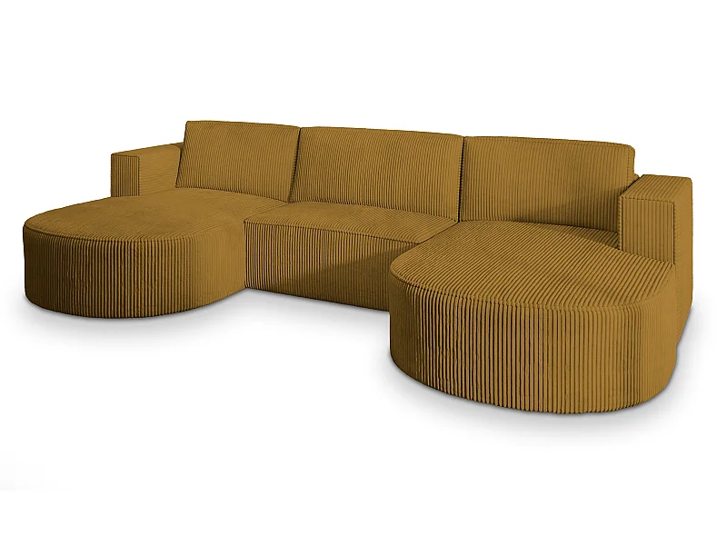 Canapé d'angle VEZZO Jaune en velours côtelé avec fonction de couchage