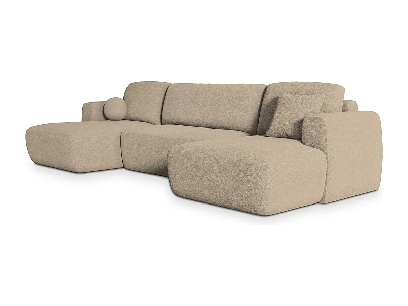 Canapé d'angle SENTUM Crème en bouclé avec fonction de couchage