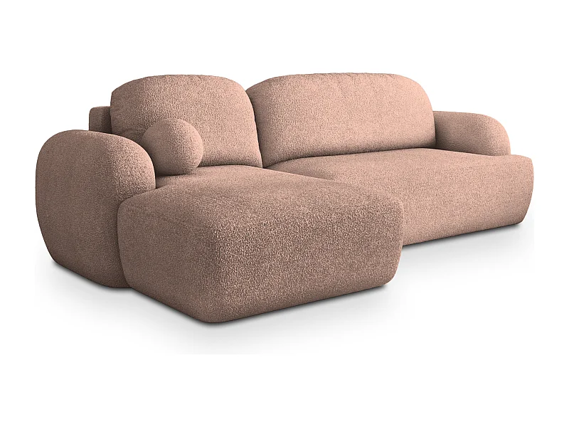 Canapé d'angle MODENZA Rose poudré en bouclé avec fonction de couchage